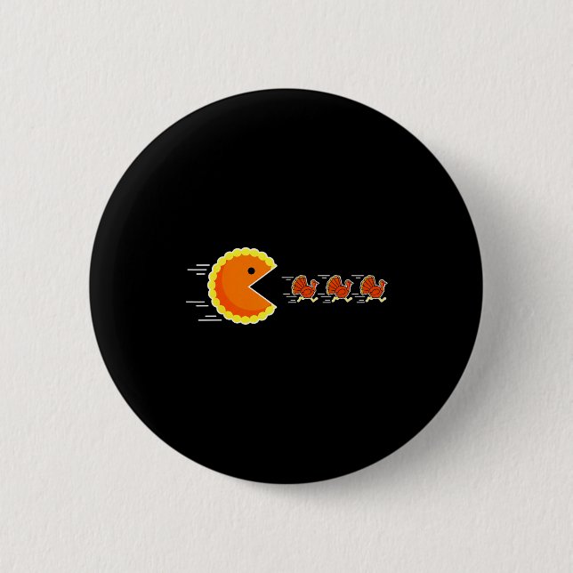 Thanksgiving Pumpkin E Chasing Turkey Gamer Men Wo Button (Front)