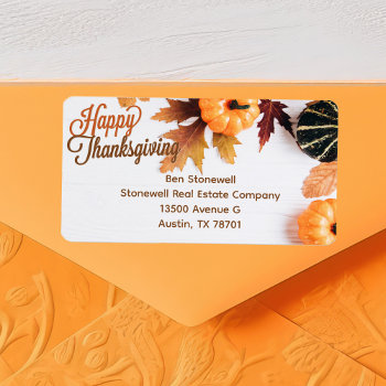 Thanksgiving Pumpkin Fall Leaf Return Address Label by epicdesigns at Zazzle