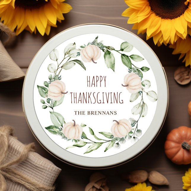 Thanksgiving Pumpkin Fall Modern Eucalyptus Classic Round Sticker (Thanksgiving Pumpkin Fall Modern Eucalyptus Classic Round Sticker)