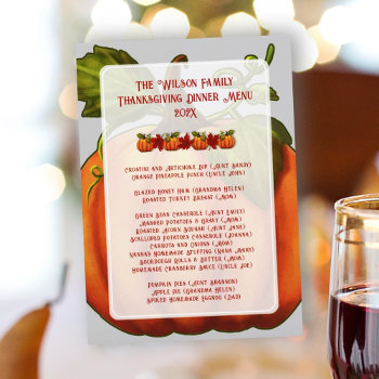 Thanksgiving Pumpkin Family Dinner Menu Template by holiday_store at Zazzle