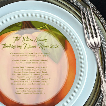 Thanksgiving Pumpkin Family Dinner Round Menu Invitation by holiday_store at Zazzle