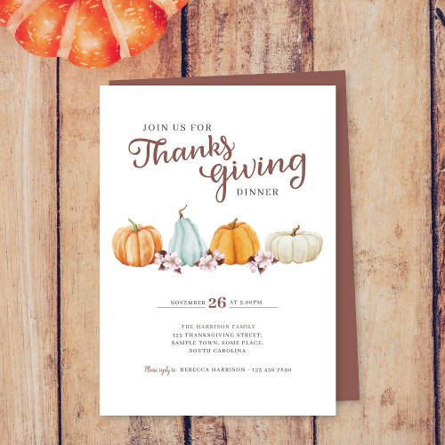 Thanksgiving Pumpkin Floral Dinner Invitation