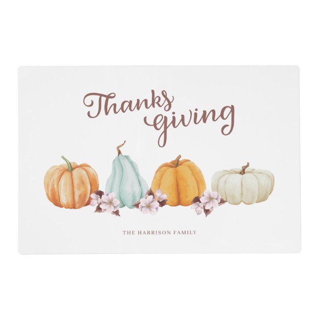 Thanksgiving Pumpkin Floral Dinner Placemat (Front)