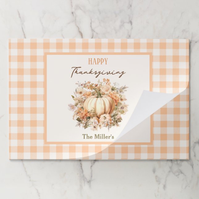 Thanksgiving Pumpkin Gingham Tearaway Placemat (Folded)
