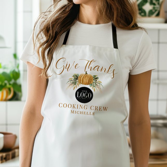 Thanksgiving Pumpkin Give Thanks Business Logo  Apron (Creator Uploaded)