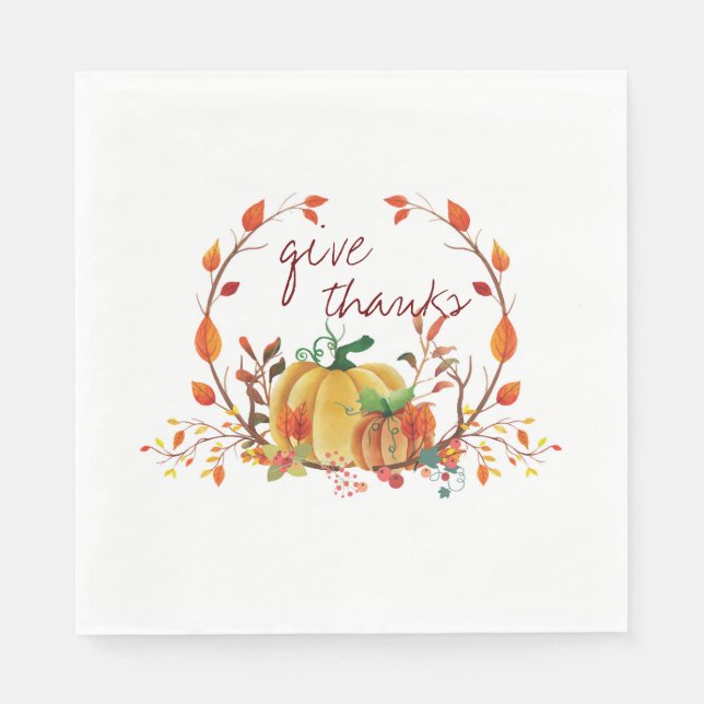 Thanksgiving Pumpkin give thanks Napkins (Front)