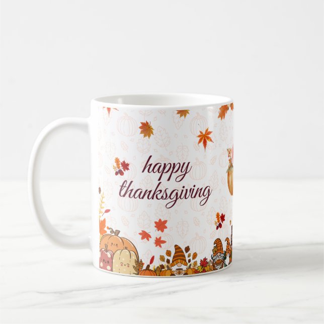 Thanksgiving Pumpkin Gnome Banner Coffee Mug (Left)