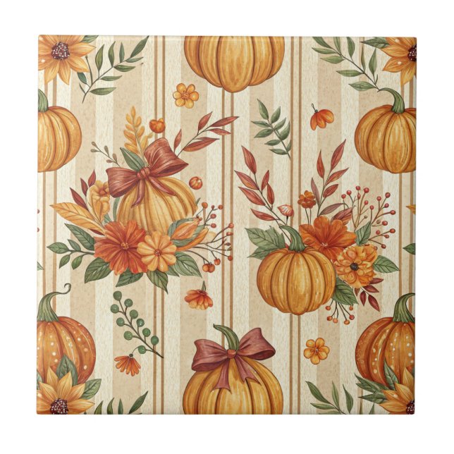Thanksgiving Pumpkin Harvest Autumn Pattern Ceramic Tile (Front)