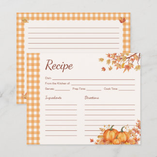 Thanksgiving Pumpkin Harvest Gingham Recipe Card