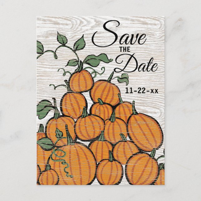 Thanksgiving Pumpkin Harvest Rustic Save the Date Invitation Postcard (Front)
