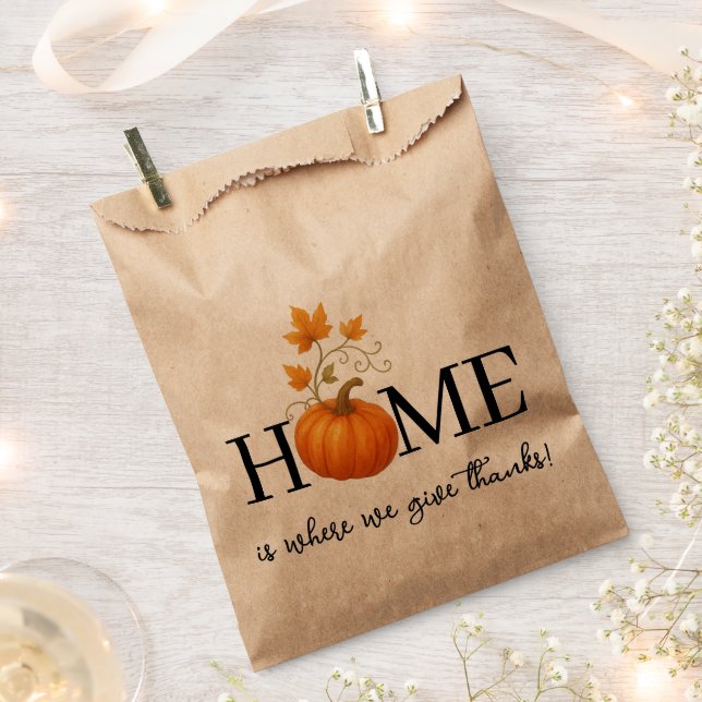 Thanksgiving Pumpkin Home is Where We Give Thanks Favor Bag (Clipped)