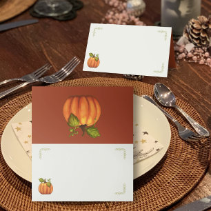 Thanksgiving Pumpkin in Corner Tented Place Cards