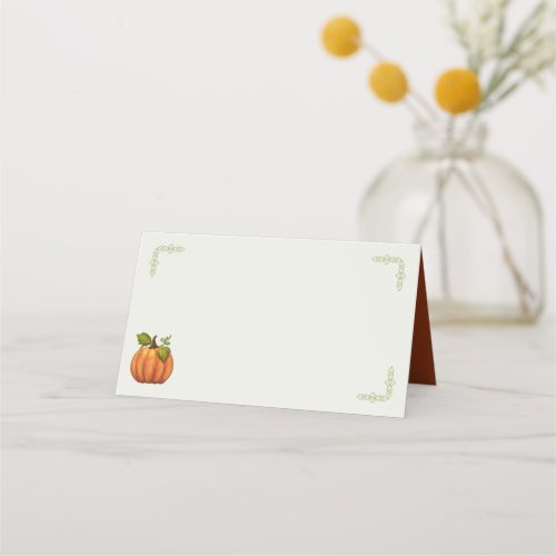 Thanksgiving Pumpkin in Corner Tented Place Cards