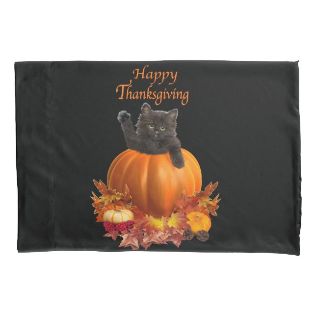 Thanksgiving Pumpkin Kitty Pillow Case (Front)