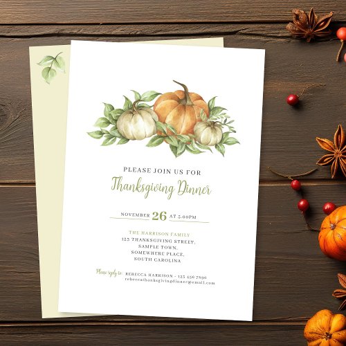 Thanksgiving Pumpkin Leaves Dinner Invitation