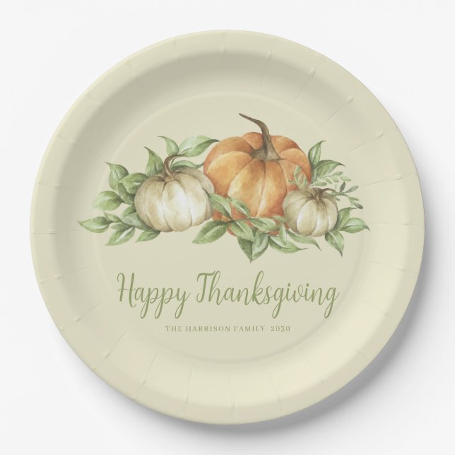 Thanksgiving Pumpkin Leaves Paper Plates (Front)