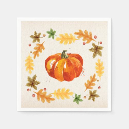 Thanksgiving Pumpkin Leaves Watercolors Napkins