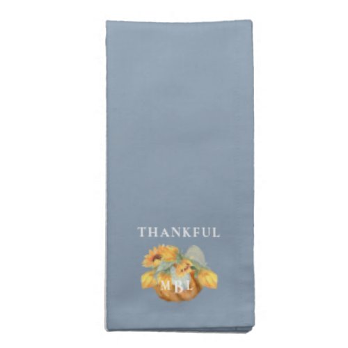 Thanksgiving Pumpkin Monogram Dusty Blue Thankful Cloth Napkin