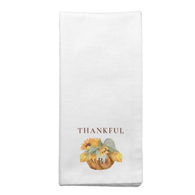 Thanksgiving Pumpkin Monogram Thankful  Cloth Napkin (Folded)