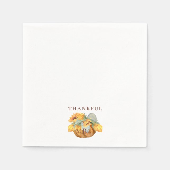 Thanksgiving Pumpkin Monogram Thankful Cocktail Napkins (Front)