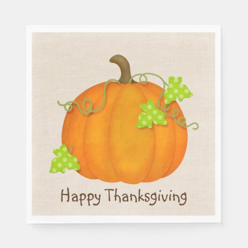 Thanksgiving Pumpkin on Burlap  Napkins