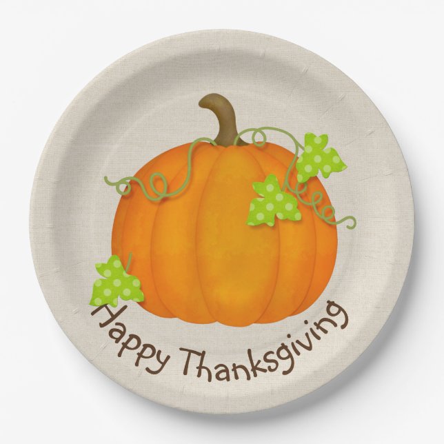 Thanksgiving Pumpkin on Burlap Paper Plates (Front)