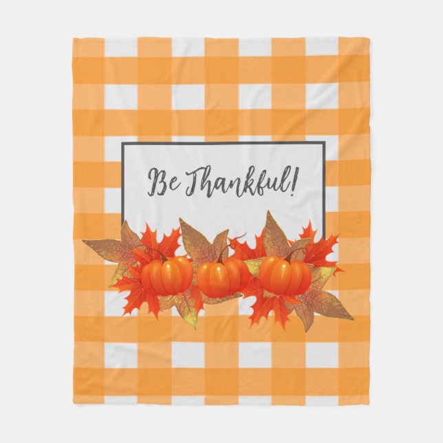 Thanksgiving Pumpkin Orange Buffalo Plaid Fleece Blanket (Front)