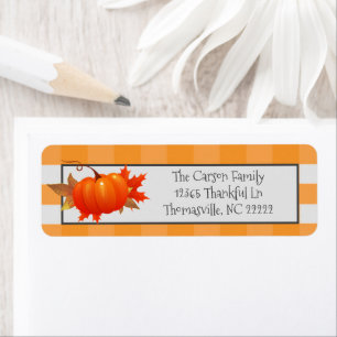 Thanksgiving Pumpkin Orange Buffalo Plaid Label