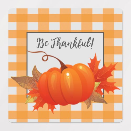 Thanksgiving Pumpkin Orange Buffalo Plaid Labels