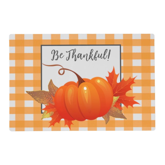 Thanksgiving Pumpkin Orange Buffalo Plaid Placemat (Front)