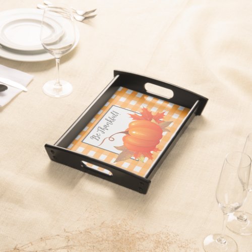 Thanksgiving Pumpkin Orange Buffalo Plaid Serving Tray