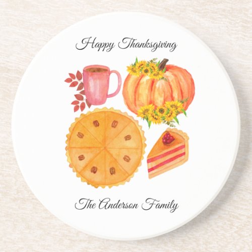 Thanksgiving Pumpkin Orange White Fall Coaster