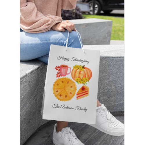 Thanksgiving Pumpkin Orange White Medium Gift Bag