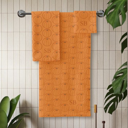 Thanksgiving Pumpkin Pattern Monogram Bath Towel Set