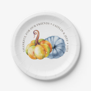 Thanksgiving pumpkin personalized watercolor paper plates