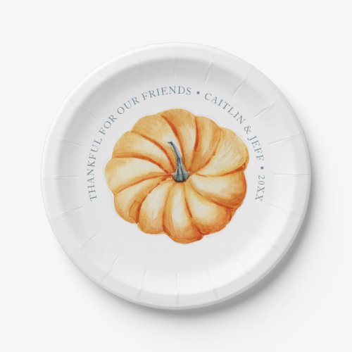 Thanksgiving pumpkin personalized watercolor paper plates