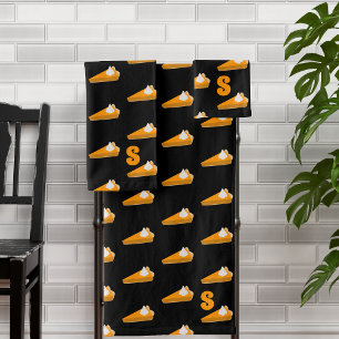 Thanksgiving Pumpkin Pie Pattern Monogrammed Black Bath Towel Set