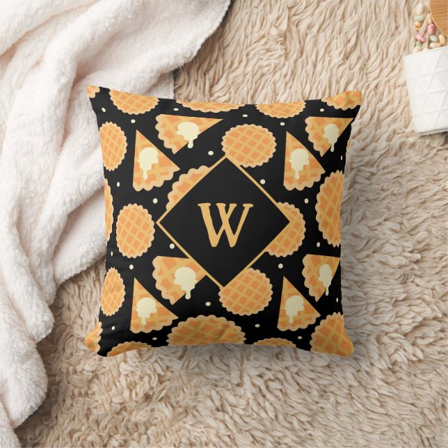 Thanksgiving Pumpkin Pie Patterned Monogram Fall Throw Pillow (Blanket)