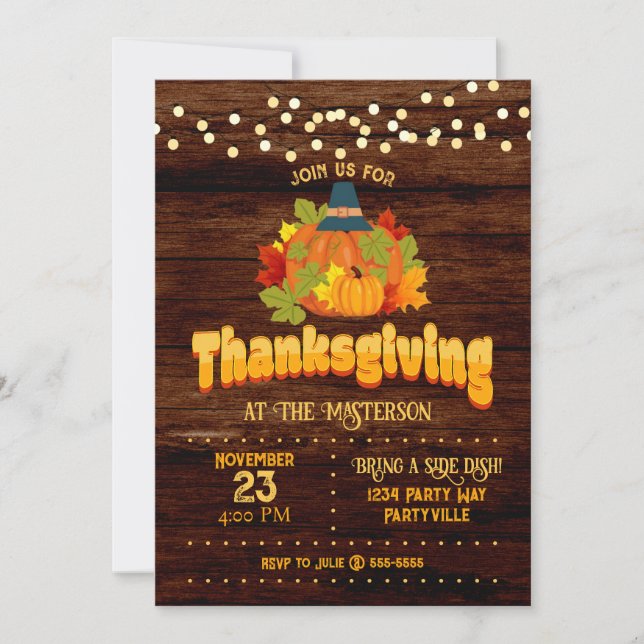 Thanksgiving Pumpkin Pilgrim Lights Invitation (Front)
