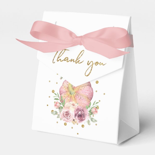 Thanksgiving Pumpkin Pink Floral Thank you Favor Boxes (Front Side)