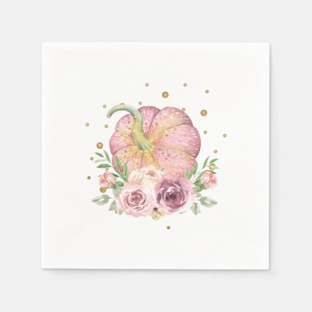 Thanksgiving Pumpkin Pink Gold Napkins (Front)