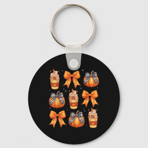 Thanksgiving Pumpkin Spice Plaid Coquette Bow Wome Keychain