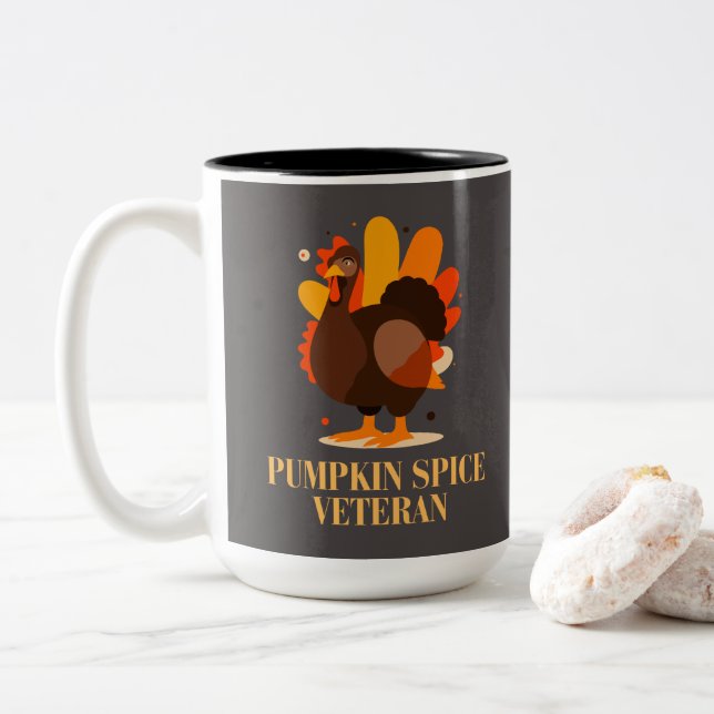 Thanksgiving Pumpkin Spice Veteran Two-Tone Coffee Mug (With Donut)