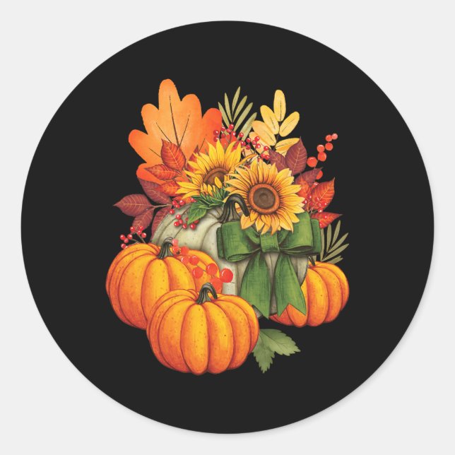 Thanksgiving Pumpkin Sunflower Fall Autumn Holiday Classic Round Sticker (Front)