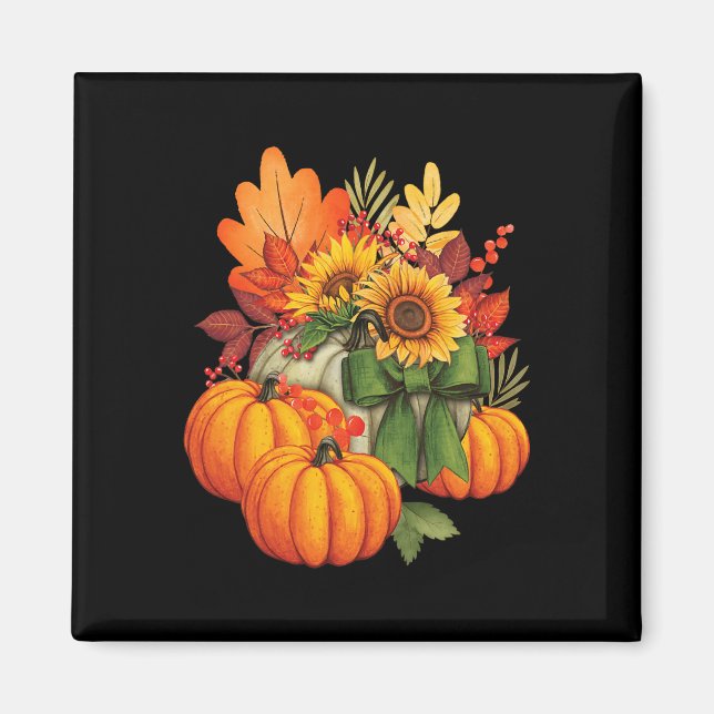 Thanksgiving Pumpkin Sunflower Fall Autumn Holiday Magnet (Front)