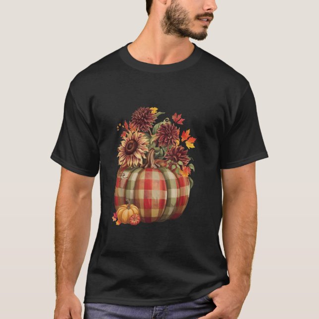 Thanksgiving Pumpkin Sunflower Fall Autumn Holiday T-Shirt (Front)