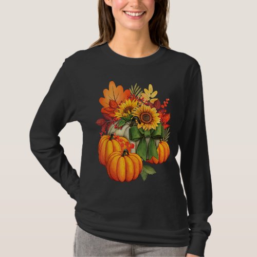 Thanksgiving Pumpkin Sunflower Fall Autumn Holiday T_Shirt