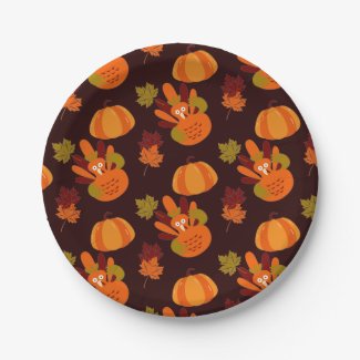 Thanksgiving Pumpkin Turkey Autumn Leaves Pattern