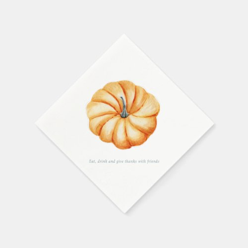 Thanksgiving pumpkin watercolor blue and orange napkins