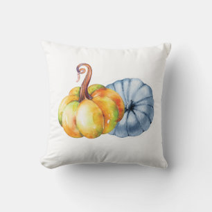 Thanksgiving pumpkin watercolor blue design throw pillow